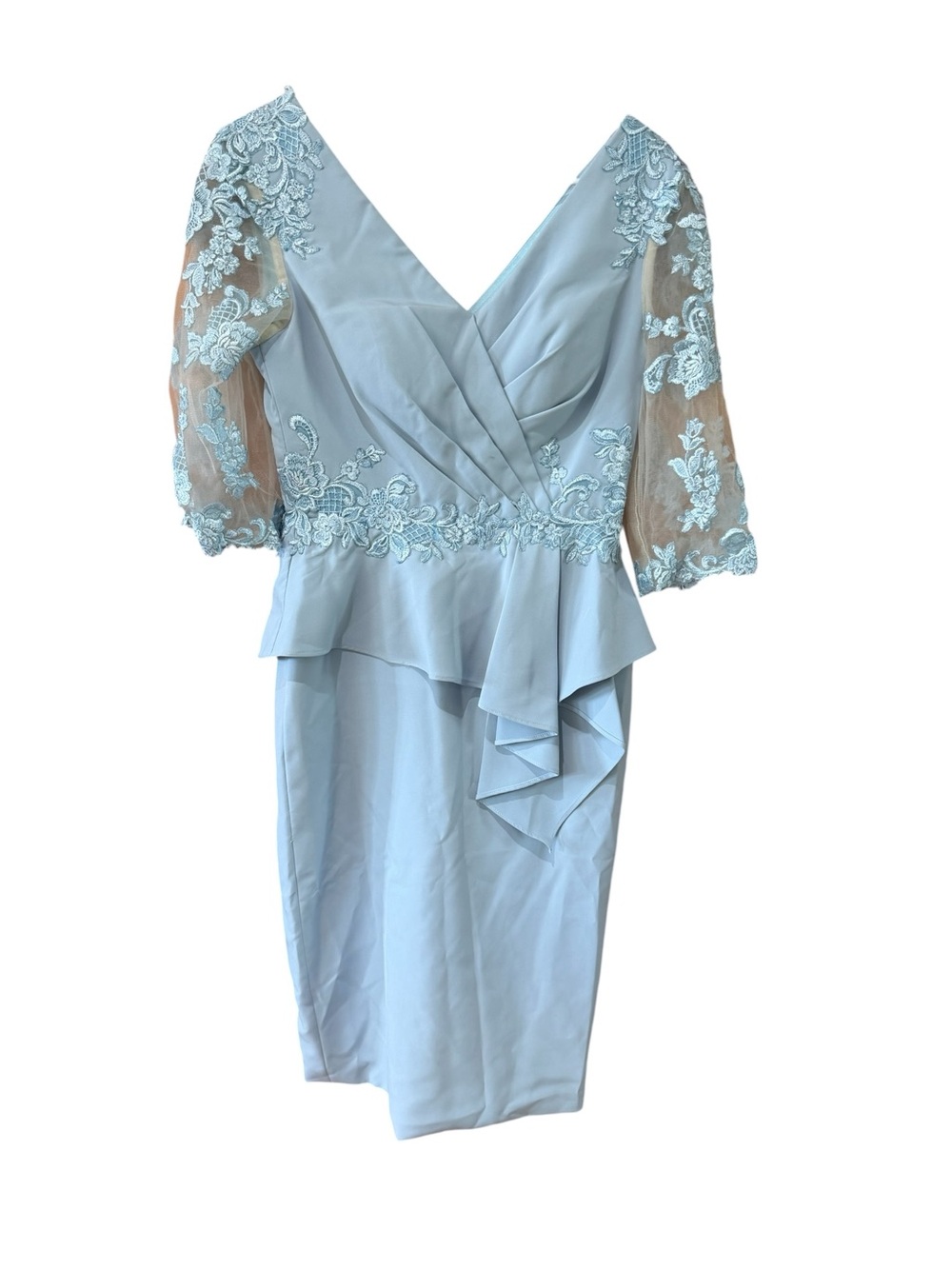 JJ's House Light Blue Lace Peplum Midi Dress